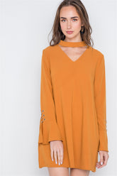 Long Sleeve Mini Dress with Bell Sleeves & Cutout Choker SALE
